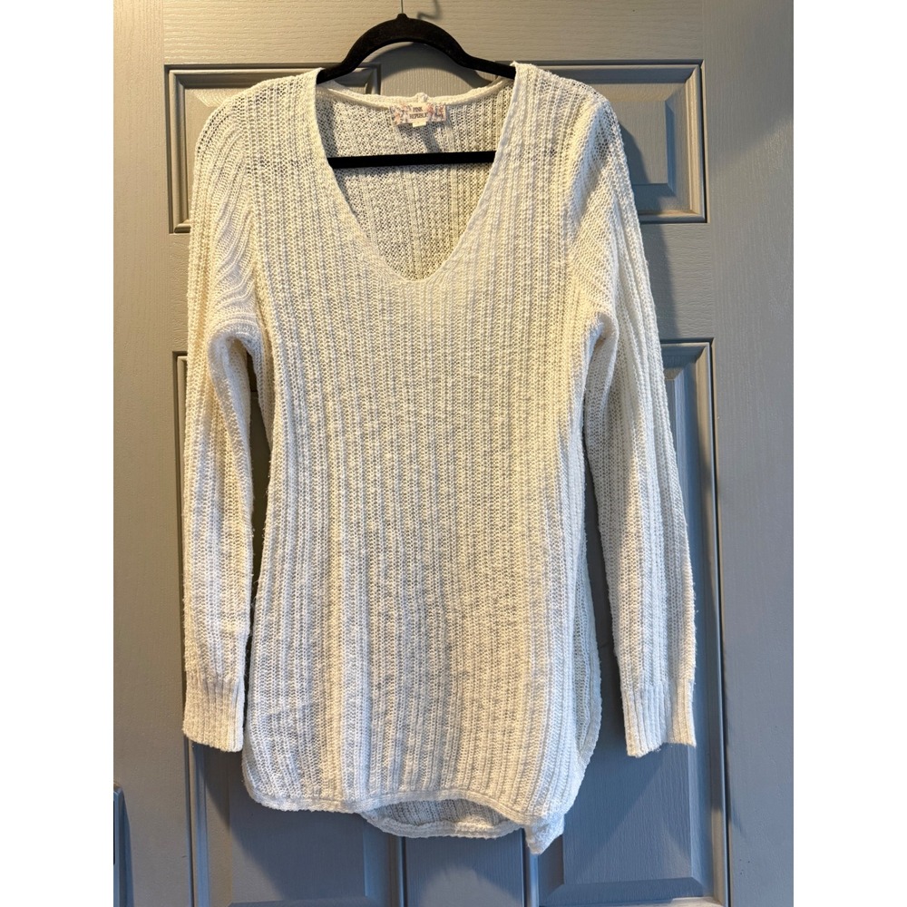 Pink Republic Ivory V-Neck Knit Sweater‎ Lace Up Sides PF731590SKL Womens Large